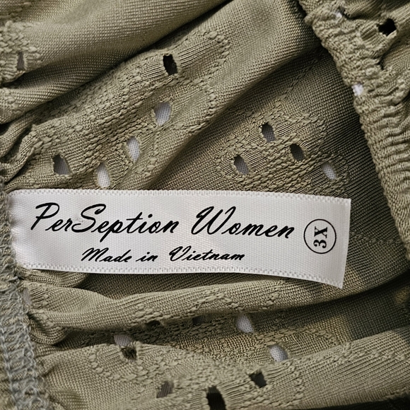 Preseption Women's 3x Peasant Style Ruffleed 3/4 Sleeves & Hem Sage Green - Picture 4 of 5